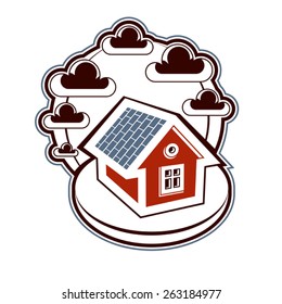 Houses detailed illustration, village idea. Graphic country houses image, simple countryside buildings.