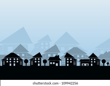 Houses different forms on blue background