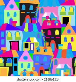 Houses doodles seamless pattern