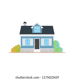House's exterior , front view, in flat style isolated