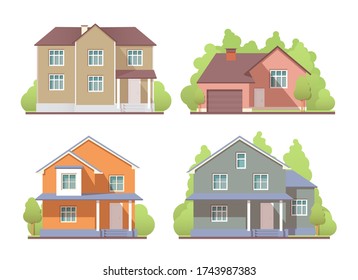 Houses exterior set. Vector flat illustration