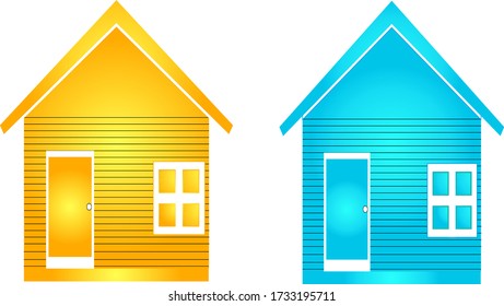Houses exterior vector illustration front view with doors and windows.