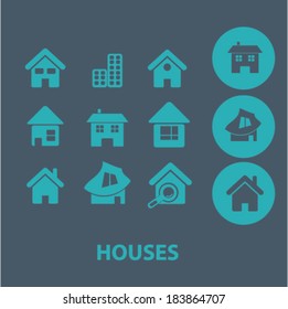 houses flat icons set  for digital web, print, design, mobile phone apps, vector