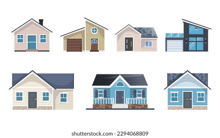 Houses flat vector icon. Modern homes with vinyl siding panel illustration.