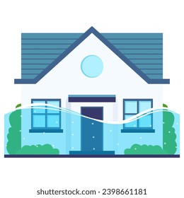 houses in flood illustration of buildings under deluge water