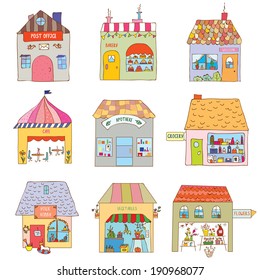 Houses of the funny town set - companies and offices illustration