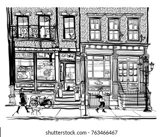 Houses in Greenwich Village New York City - vector illustration