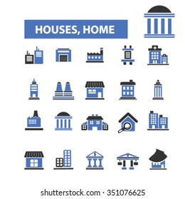 Houses, home, buildings, icons, signs, vector, set. For infographics, mobile, website, application
