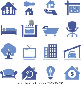 Houses, homes, buildings and furniture icons