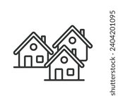 Houses icon line design. Village, building countryside, town, cottages, country, neighbor, neighborhood vector illustration. Houses editable stroke icon.