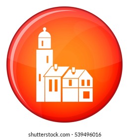 Houses icon in red circle isolated on white background vector illustration