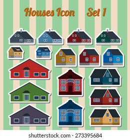 Houses icon setr. Elements for creating your perfect city. Colour version. Vector illustration