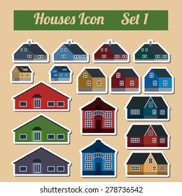Houses icon setr. Elements for creating your perfect city. Colour version. Vector illustration