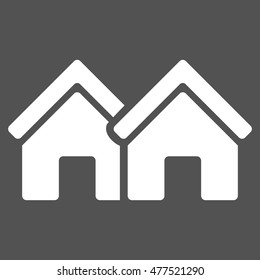 Houses icon. Vector style is flat iconic symbol, white color, gray background.