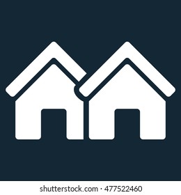 Houses icon. Vector style is flat iconic symbol, white color, dark blue background.