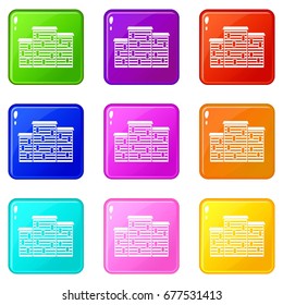 Houses icons of 9 color set isolated vector illustration