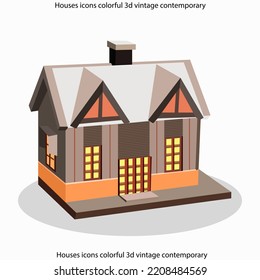 Houses icons colorful 3d vintage contemporary sketch