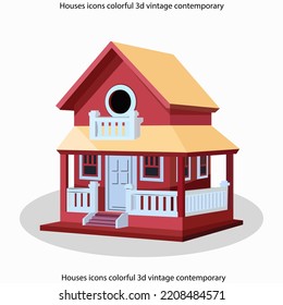Houses icons colorful 3d vintage contemporary sketch