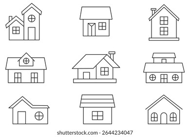 houses icons set .  Black house icon collection, various residential building silhouettes, simple home design vector . 