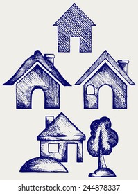 Houses icons set. Doodle style