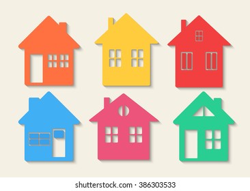 Houses icons set. Real estate. Colourful home icon collection concept