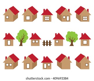 Houses icons set, real estate, isolated on white background, vector illustration.