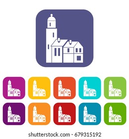 Houses icons set vector illustration in flat style In colors red, blue, green and other