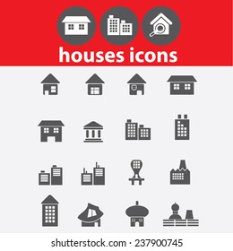 houses icons, signs set, vector