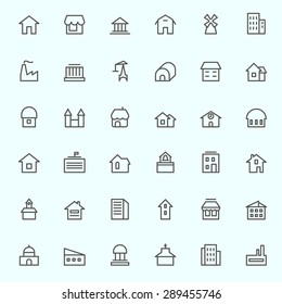 Houses icons, simple and thin line design