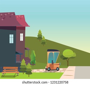 Houses illustration in flat design. Flat Residential House. Vector illustration.