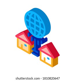 contiene el vector de icono de conexión a internet. señal de conexión a internet de casas isométricas. ilustración de símbolo aislado de color