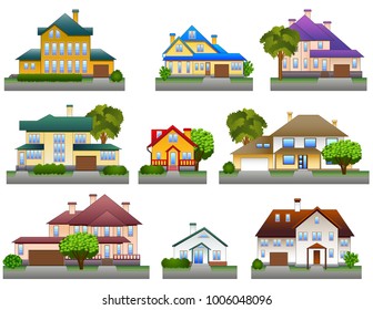 Houses, isolated on white, vector. Family dream home set.