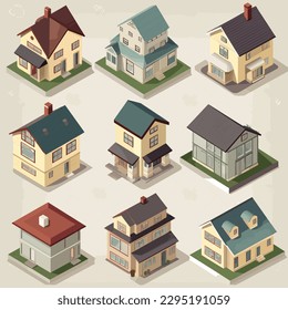 Ilustración vectorial isométrica aislada en casas