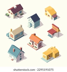 Houses isometric set vector illustration isolated