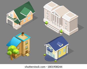 Houses isometric vector for game