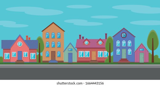 houses landscape colorful flat cottage