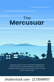 Houses and lighthouses by the beach silhouette vector illustration. suitable for posters, flyer, or other