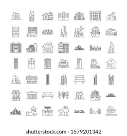 Houses linear icons, signs, symbols vector line illustration set