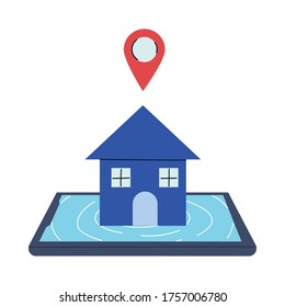 houses with location device for delivery vector illustration desing