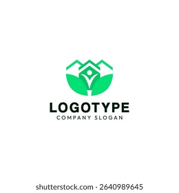 Houses logo with person and leaves. Original modern logo.