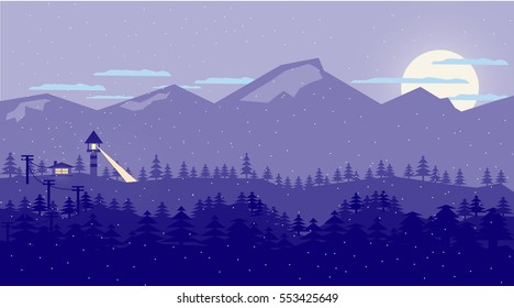 houses at mountain under snow vector