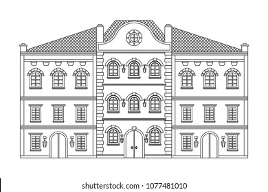 Houses. Old european buildings. Outline drawing. Vector illustration