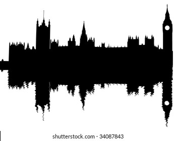 Houses of Parliament reflected with ripples illustration