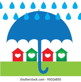 Houses protected by umbrella