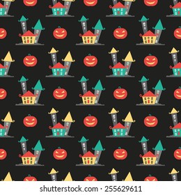 houses and pumpkins halloween pattern
