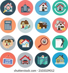 houses and real estate flat design icons set. template elements for web and mobile applications