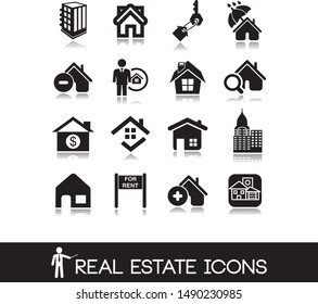 Houses and real estate symbols. Set icons.