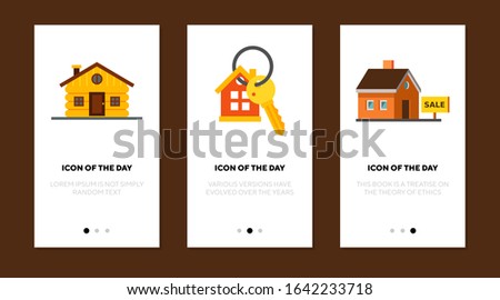 Houses for rent thin flat icon set. Realtor, accommodation, dwelling isolated vector sign pack. Renting and housing concept. Vector illustration symbol elements for web design and apps
