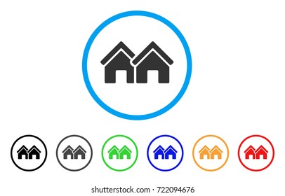 Houses rounded icon. Style is a flat houses grey symbol inside light blue circle with black, gray, green, blue, red, orange variants. Vector designed for web and software interfaces.