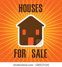Houses for sale label, over orange background. vector illustration